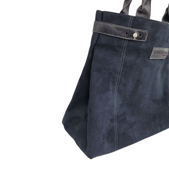 Kenneth Cole Black Suede Top Handle Tote & Mini Bag Wallet Contrast Stitching - Picture 6 of 16